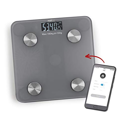 MAXXMEE Personen-Körperanalyse-Waage mit begleitender Gesundheits-App zur Nachverfolgung | Berechnung des täglichen Kalorienbedarfs, Bluetooth®-Funktion zur Verbindung mit kostenloser Gesundheits-App