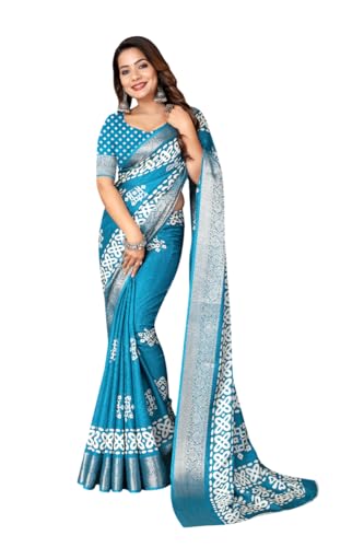 Image of Dola Silk Saree with Blouse Piece Intricate White Art Print and Zari Border | Perfect for Festive Occasions | Dola Silk | Silk Saree | Cotton Silk Saree | Silk Saree Collection.
