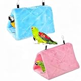 Magnoloran Lot de 2 nids d'oiseaux chauds à suspendre - Hamac en peluche à suspendre - Grotte heureuse pour animal domestique perroquet, cacatoès, perruche, conure, ara gris africain (bleu et rose)