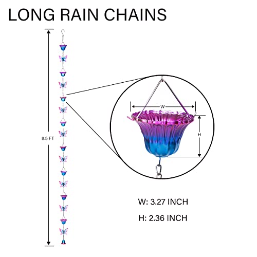 Smqljxc 8.5Ft Colorful Butterfly And Cup Rain Chain Outdoor Decorative Rain Gutter Drain Rain Catcher Gutter Chain With Bell #TOP1