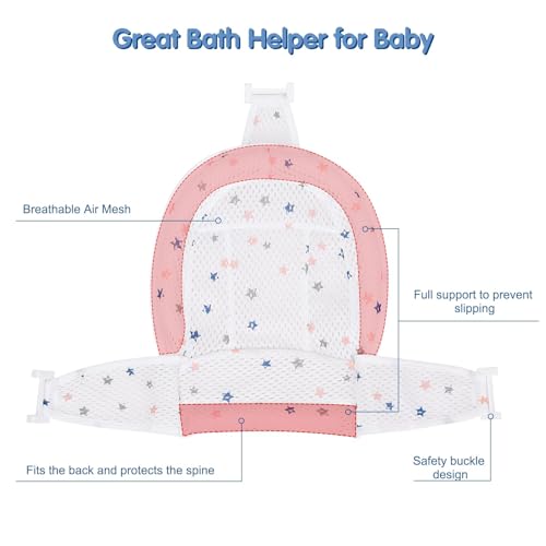 Image of Colorlife Baby Bath Seat Support Net Infant Bathing Seat Support Mat, Adjustable Comfortable Non-Slip Three-Pointed Baby Shower Net Bathtub Sit Up Mesh for Newborn 0-12 Months-White(No Bathtub)