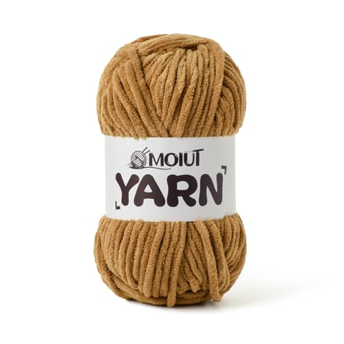 Image of Fluffy Chenille Yarn for Crocheting, Chunky Velvet Yarns for Crochet Amigurumi, Baby Yarn for Crocheting Soft Blanket, 87.4yds /3.5 oz Bulky Yarns for Crafts /Hats /Shoes /Socks (Brown)