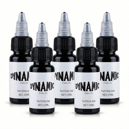 Rnigra Tattoo Ink Black 5PCS Tattoo Practice Pigment Dynamic Black Tattoo Ink Tattoo Supplies for Colouring and Mixing Vibrant Sterilized Vegan Safe and Long Lasting(15ml/Bottle)