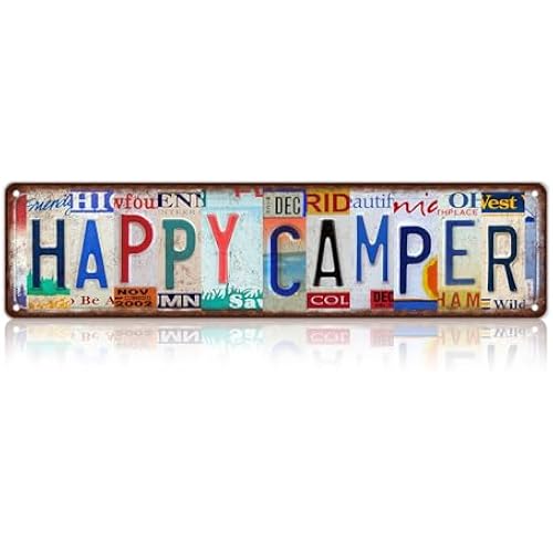 Vintage Happy Camper Wall Decor Metal Tin Signs