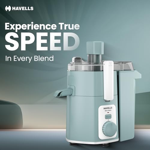 Image of Havells Hexo Punch 900W Juicer Mixer Grinder with 2 Jars|304SS Juicing Mesh|100 min Run Time|Large Size Pulp Container|1.75L Blending Jar|Body Lock Mechanism|5 Yr Warranty on Motor(Mint Green & White)