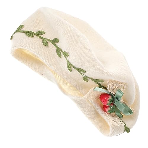 Béret kawaii en laine avec pendentif fraise style élégant pour femme