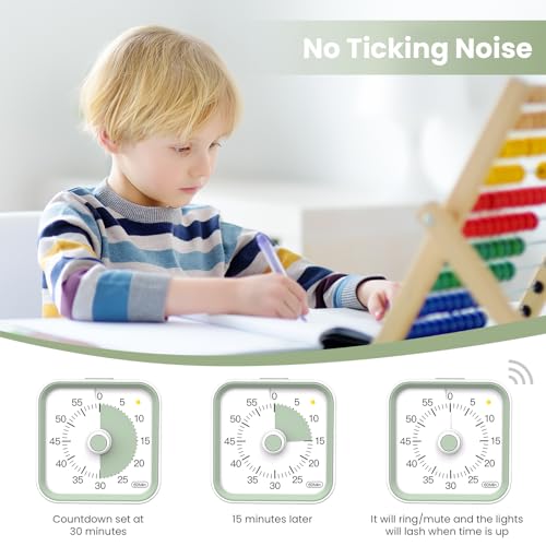 InfPokid Visueller Timer Kinder mit Pausenfunktion, 60 Minuten Countdown Timer für Kinder Schreibtischstudie, Bürotisch und Meetings, Kochen in der Küche, Leises Zeitmanagement für ADHS (Weiß) 5