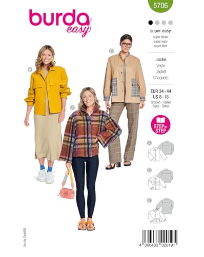 burda easy Schnittmuster Damen Jacken mit Stehkragen #5706 Gr. 34-44