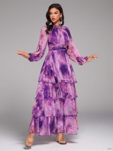 Image of TOLEEN Summer Casual Dresses for Women 2024 Spring Fashion Boho V Neck Long Sleeve Ruffle Floral Print Elegant Maxi Dress