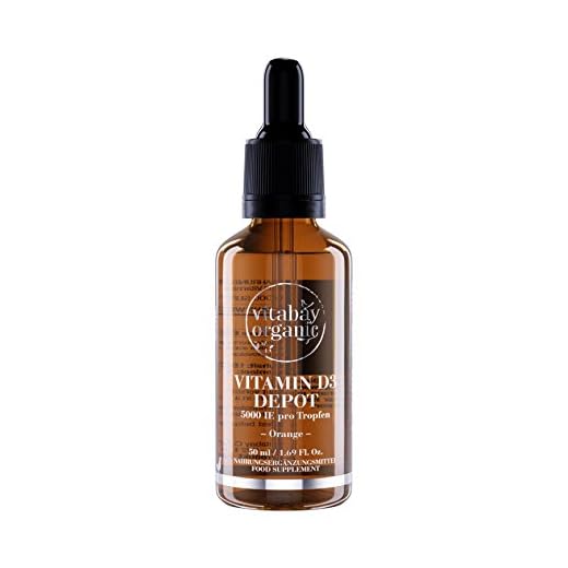 Vitabay Vitamin D3-droppar 50 ml | 1 500 veganska droppar | högdoserad med 5 000 IE | uppfriskande apelsinsmak | laboratorietestad och tillverkad av högkvalitativa råvaror