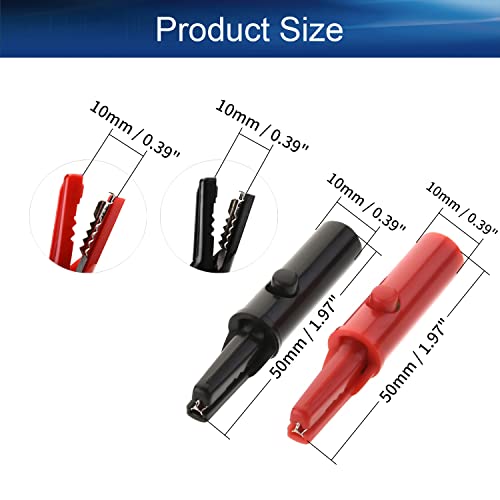 Image of Heyiarbeit 2pcs Push Button Interface Alligator Clip with 4mm /0.16 inch Diameter Insulated Multimeter Test Electrical Mini Test Crocodile Clamp Clips Black Red