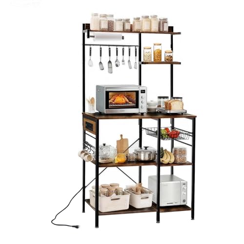 Majnesvon 33" W Kitchen Bakers Rack with Power Outlet, 4-Tier