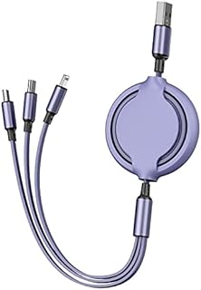 ChuangChi 3-in-1 retractable USB fast charging cable (5 adjustable lengths), USB/type-C port, suitable for tablet computers, iPhone, Android, Samsung, Huawei (only C-type data transmission) (purple)