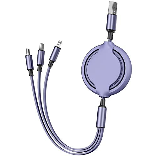 ChuangChi 3-in-1 retractable USB fast charging cable (5 adjustable lengths), port, suitable for tablet computers, iPhone, Android, Samsung, Huawei （For charging only） (purple)