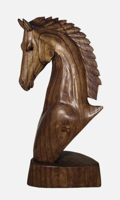 Busto de cabeza de caballo de caoba tallada a mano de 20 pulgadas miniatura 3