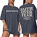 BANGELY Faith Over Fear Shirt Women Graphic Shirts Oversized Workout Gym Christian Religious Tees Drop Shoulder Tee Tops Grey
