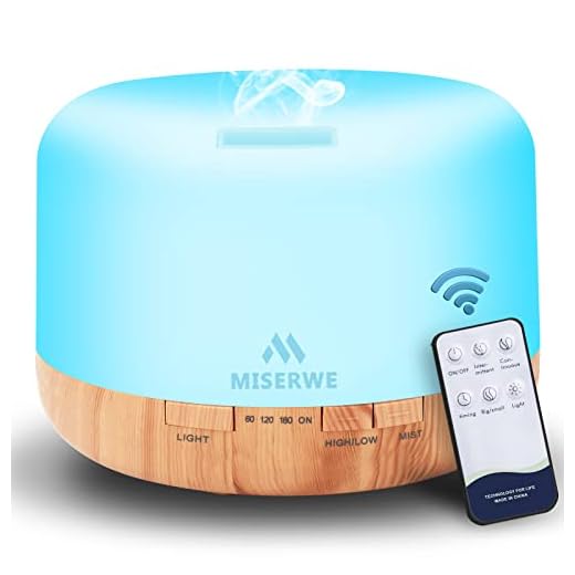 Difusor de Aceite Esencial de 500 ml Humidificador Modo de Niebla Ajustable humidificador aceites Esenciales y Apagado automático sin Agua con Control Remoto inalámbrico, 7 Colores de luz LED