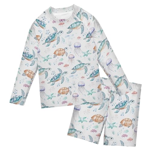 Turtle Jellyfish Baby Boys' Toddler Long Sleeved Rashguard Swim Bathing Suit Set B0404722