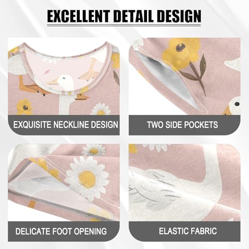 ALAZA Cute Goose with Flower Floral Pajamas Short Sleeve 2 Piece Sleepwear Top and Bottom Pajama Set Unisex4