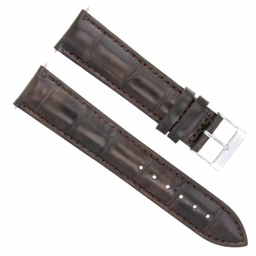 Ewatchparts 24mm Genuine Leather Watch Band Strap Compatible With Guess Watch Dark Brown
