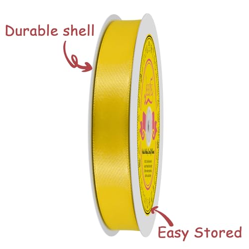 Image of Double Face Maize Yellow Satin Ribbon 7 /8 inch X 100 Yards Polyester Yelbow Ribbon for Gift Wrapping Very Suitable for Weddings Party Hair Bow Invitation Decorations and More