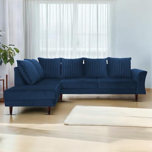Image of Gratly LHS 4 Seater L Shape Sofa Set for Living Room (Blue Colour) Premium Fabric Sofa
