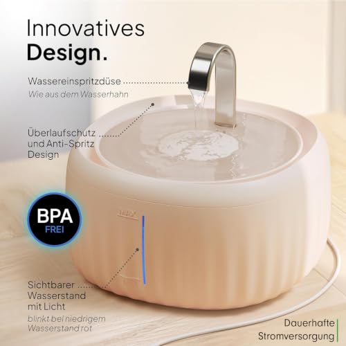 Pretty Paw Katzenbrunnen 3L mit leiser Pumpe, Beige - Aqua Flow – Ansicht 2