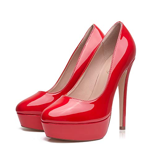 Image of Elisabet Tang Women's Platform High Heels Pumps Shoes Peep Toe 5.5 inch Stilettos Slip On for Dress Wedding Party Prom