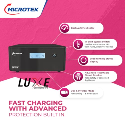 Microtek Luxe NEW 1400 12V Pure Sine Wave Inverter 1100VA/825W + 12.8V 100Ah LiFePO4 Lithium Battery with BMS | 4000+ Cycles | Fast Charging Power Backup Combo preview 2
