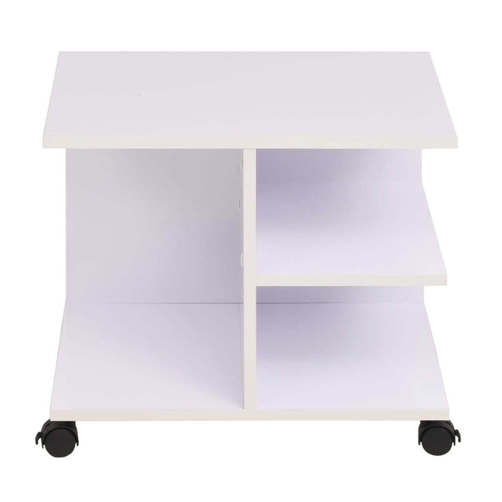 Beistelltisch mit Rollen 50x35x42 cm, Rollwagen für Büro und Wohnzimmer, kompakter Couchtisch mit Ablagefächern, moderner Ablagetisch aus Holzwerkstoff, Weiß