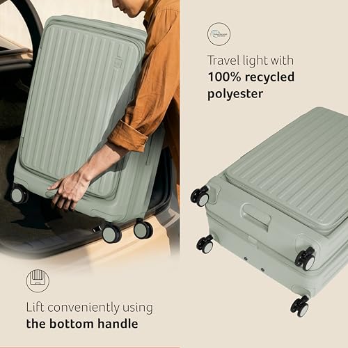 Image of Acer Barcelona Suitcase, 28 inch Check-in, with 360 Degree Spin 8 Wheels, TSA Lock, Top Opening, Expandable, Recycled Polyester Material, Green