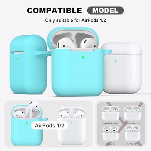 Image of AirPods Case Cover with Keychain, Full Protective Silicone AirPods Accessories Skin Cover for Women Girl with Apple AirPods Wireless Charging Case,Front LED Visible-Mint Green