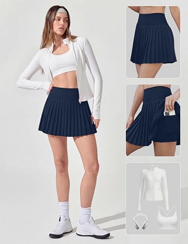 Image of Alaroo Pleated Tennis Skirt for Women with Pockets Shorts Skort | High Waisted Golf Athletic Skorts Running Workout Skirts