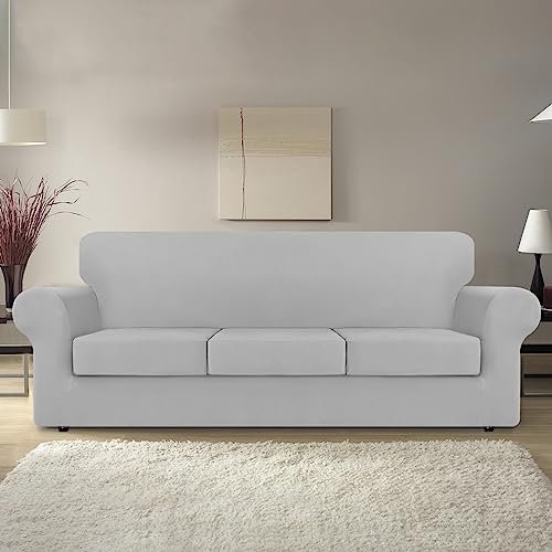Kekuou FT-L-8 4 Pieces Stretch Couch Covers For 3 Cushion Couch Sofa Pet Friendly，2024 Newest Sofa Covers Washable Soft Elastic Dogs Furniture Protector thumb #1