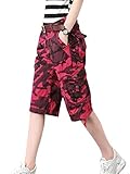  Minetom Femme Short Bermuda Eté Multi Poches Confortable Shorts Cargo Yoga Plage Grande Taille Casual Genou Longueur Pantalon Capris Y1 Rouge XXL