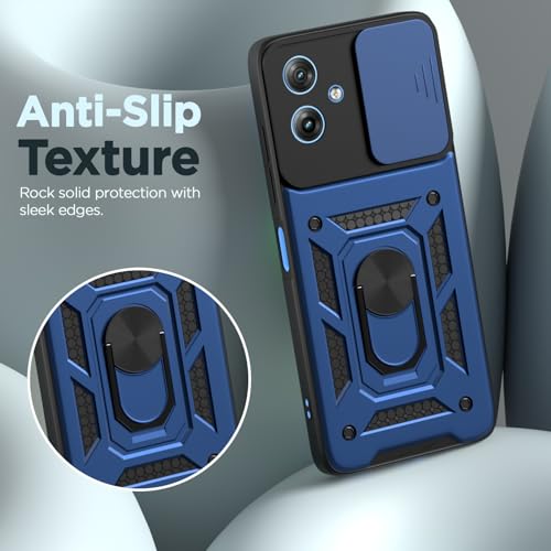 Image of Pikkme Back Cover for Motorola Moto G54 5G / G64 5G | 360 Protection Case | Sliding Camera Shield Cover & Ring Holder Stand D10 Tough Armor Bumper Case (Blue)