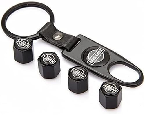 日産 バルブキャップ カーホイールタイヤバルブキャップ タイヤステムエアキャップ キーチェーン メタル 腐食 防止 4個組 ブラック