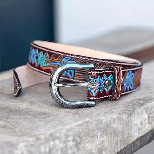 DANIEL'S ARTPLANET Men's Western Belt Full Grain One Piece Leather Belt with Buckle Engraved Handmade Tooled 1.5" Wide Belt2