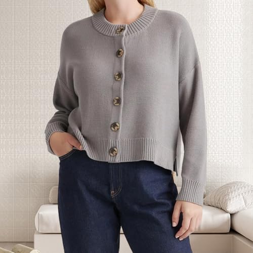 Womens Cropped Cardigan Sweaters Lightweight Crew Neck Long Sleeve Button Up Knit Outwear Outfits Fall Fashion 20253