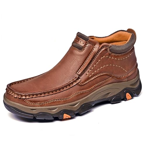 Image of MOSTELO Mens Slip On Casual Loafers Classic Outdoor Leather Walking Hiking Shoes Comfortable for Work Office Dress Outdoor High Top
