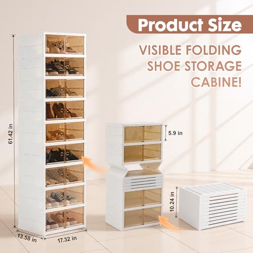 Image of Collapsible Shoe Rack Organizer Foldable Shoe Cabinet with Doors, Large Plastic Folding Shoe Cabinet, Easy Assembly Shoe Shelves Organizer for Entryway (9Tiers,18Pairs)