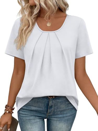 Image of WIHOLL Women T Shirts Pleated Short Sleeve Tops Business Casual Dressy Blouses