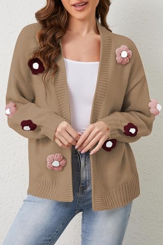 Image of Cakulo Womens 2024 Cardigan Sweaters Fall Oversized Chunky 3D Flower Open Front Knit Cardigans Trendy