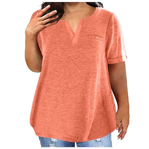 Camisetas de mujer con cuello en V, manga corta, estilo casual, blusa suelta, para damas, verano, túnica, blusa de talla grande, camisetas para el gimnasio, tallas L-5XL, mi pedido, pedidos, naranja