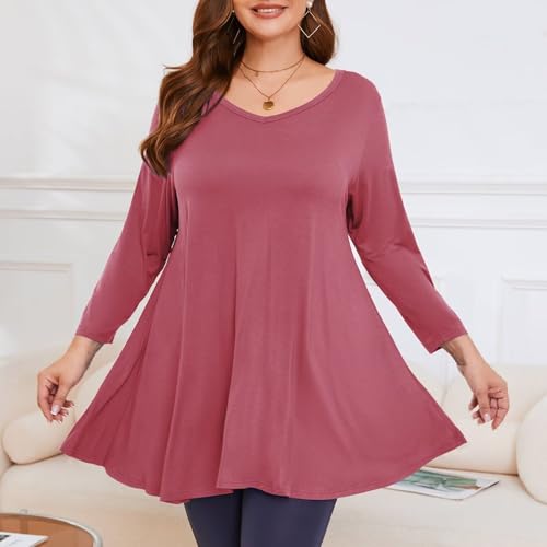Image of LARACE Tunics 3 /4 Sleeve Plus Size Tops for Women V Neck Loose Fit Flowy Clothing for Leggings