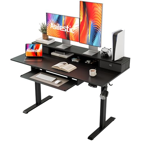 Image of Agilestic Electric Standing Desk with 2 Drawers and Keyboard Tray, 48 x 23 Inches Ergonomic Adjustable Height Desk with Storage, Sit Stand Computer Workstation, Black