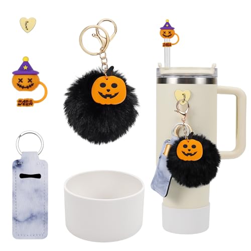 Stanley Cup Halloween Accessories Set - Silicone Straw Cover, Boot, Lipstick Holder, Charms for 40oz & 30oz Tumbler (Pumpkin) - image 1