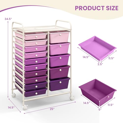 Image of LDAILY 15 Drawer Rolling Storage Cart, Rolling Cart with Drawers for Classroom, Art Supply Craft Organizer on Wheel with Metal Frame & Handles for Home Office School