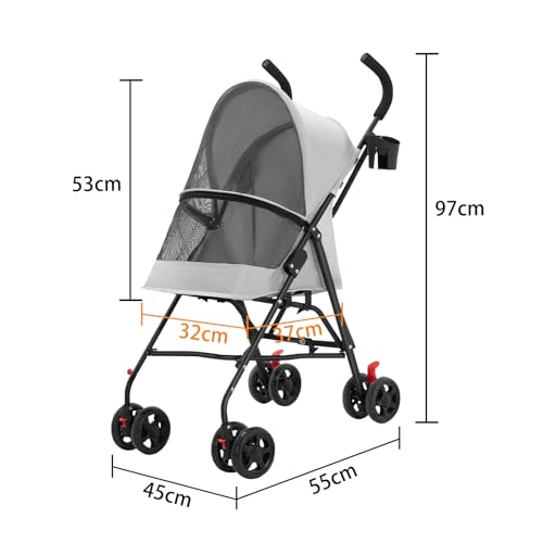 Homewell 2in1 Hundewagen, Hundebuggy mit Getränkehaltern, Hundebox Transporttasche Faltbar klappbar, mit Feststellbremse und Regenschutzabdeckung, Jogger Buggy für Haustiere (Grau)