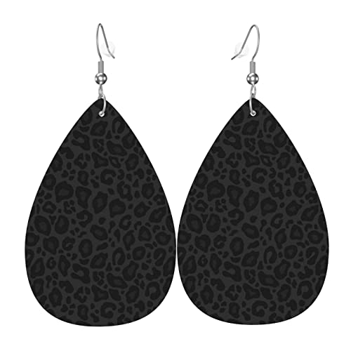 Animal Leopard Print Faux Leather Earrings for Women Dark Leopard Print Earrings Teardrop Dangle Leather Earrings for Women